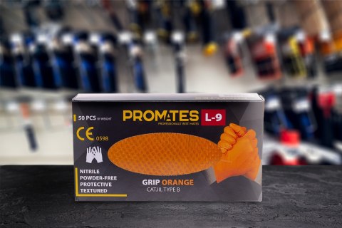 RĘKAWICE NITRYLOWE WZMAC. PROMATES GRIP ORANGE L OP. 50SZT