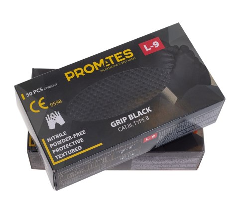 RĘKAWICE NITRYLOWE WZMAC. PROMATES GRIP BLACK L OP. 50SZT